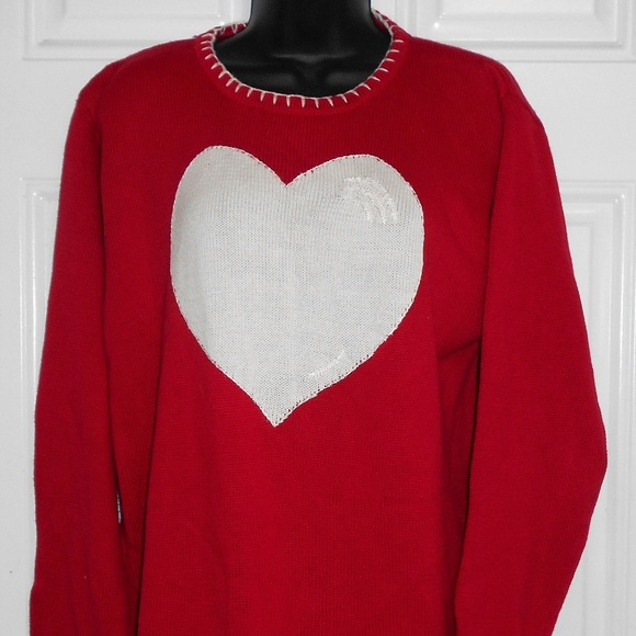 Quacker Factory Tops - Valentine Intarsia Heart Tunic Red Medium